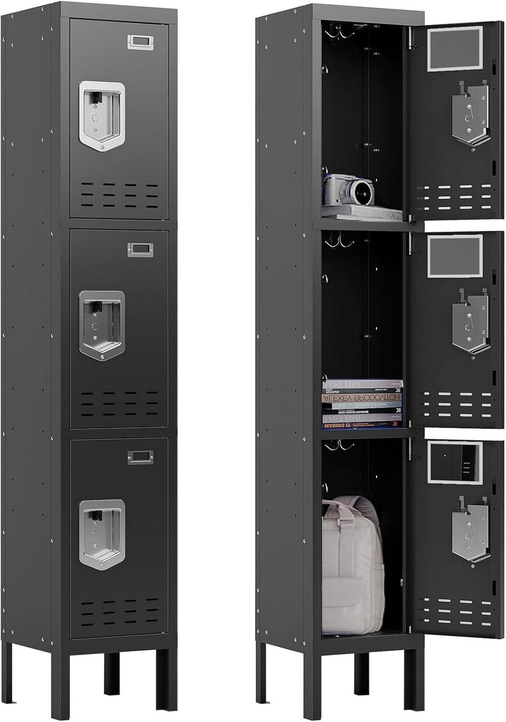 Metal Lockers - 66" Height Steel Lockers for Employees with 3 Door Storage Locker with Card Slot for Employees Gym School Home Office Garage - Assembly Required