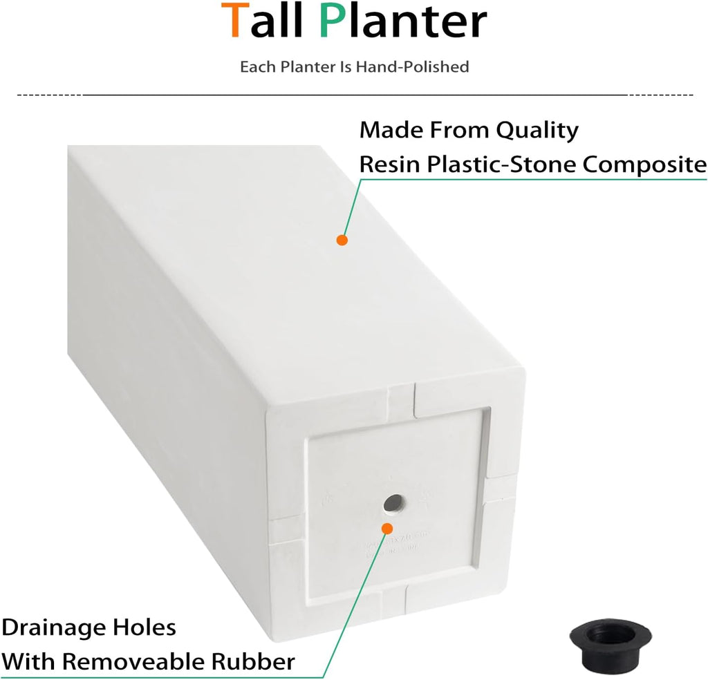 Tall Planters for Outdoor Plants, Large Resin Flower Pots for Garden, Front Porch, Patio, Indoor - Set of 2 (White, 32 inch - 2 Pack)