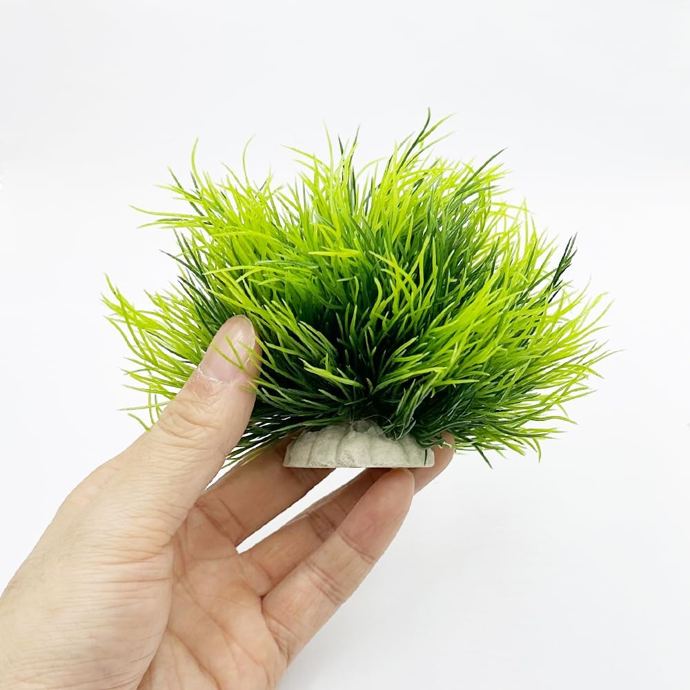 Smoothedo-Pets Aquarium Plants Fish Tank Decorations 2pcs Small Size/3.5inch Ornament Plastic Artificial Plant Goldfish Waterscape Fish Hides Mini Grass Set (2pcs/Green)