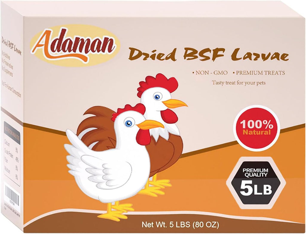 Adaman Dried Black Soldier Fly Larvae 5 LBS-100% Natural BSF Larvae-More Calcium Than Dried Mealworms High-Protein Chickens Treats, Food for Birds, Ducks, Layer Hens