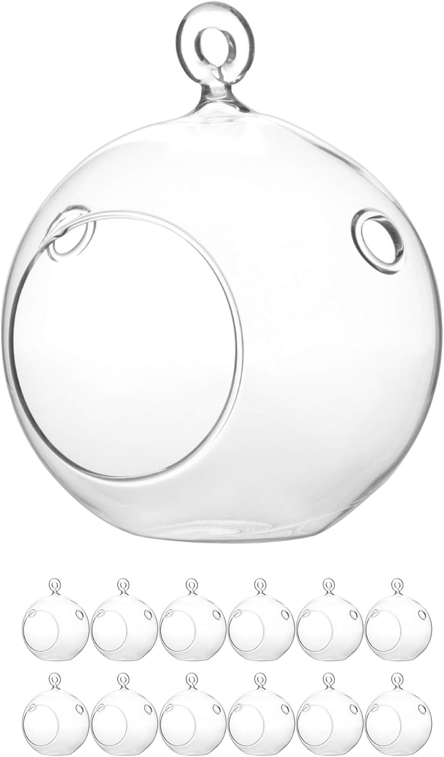 WGV Hanging Terrarium Globe, Width 4", Height 4.75", DIY Air Succulent Planter, Clear Glass Vase Orb with Flat Bottom, Candle Holder for Windowsill Outdoor Garden Decor, 12 Pieces Bulk