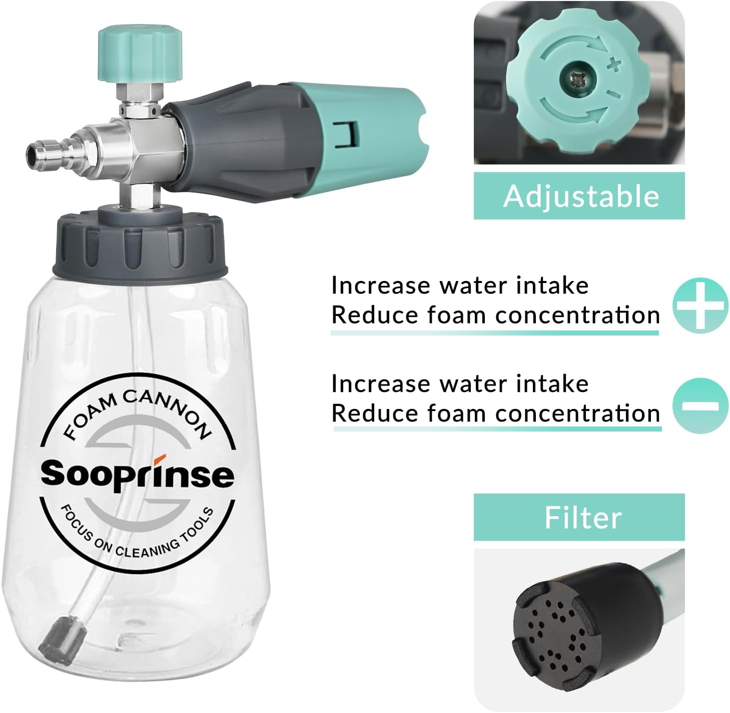 Sooprinse Pressure Washer Foam Cannon with Dual Connector Accessory, Power Washer Soap Cannon with Double Tip Attachment, 5 Power Washer Nozzle Tips, 1/4" Quick Connect, 4000 PSI