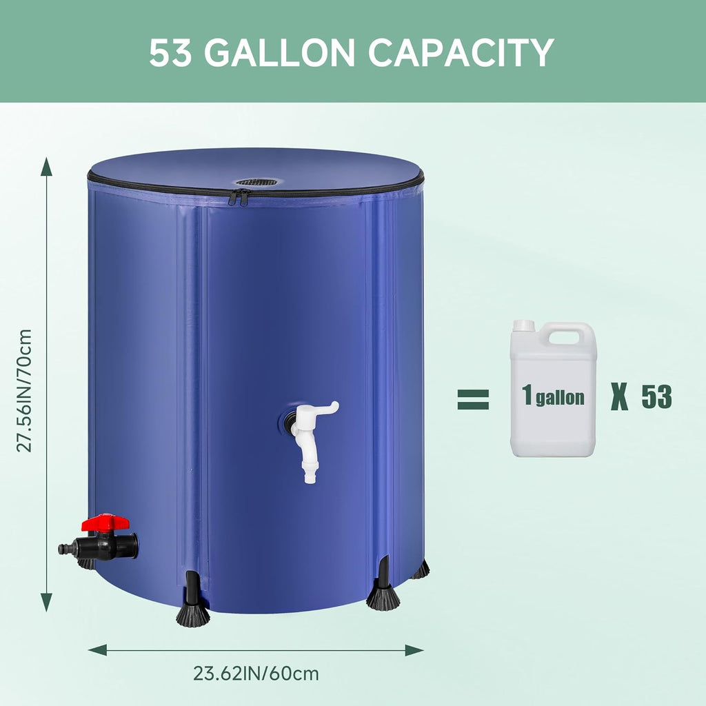 Collapsible Rain Barrel Water Storage Containers-53 Gallon Portable Rainwater Collect System Water Tank to Collect Rainwater from Gutter Downspout Water Catcher with Spigots,Filter＆Overflow Kits