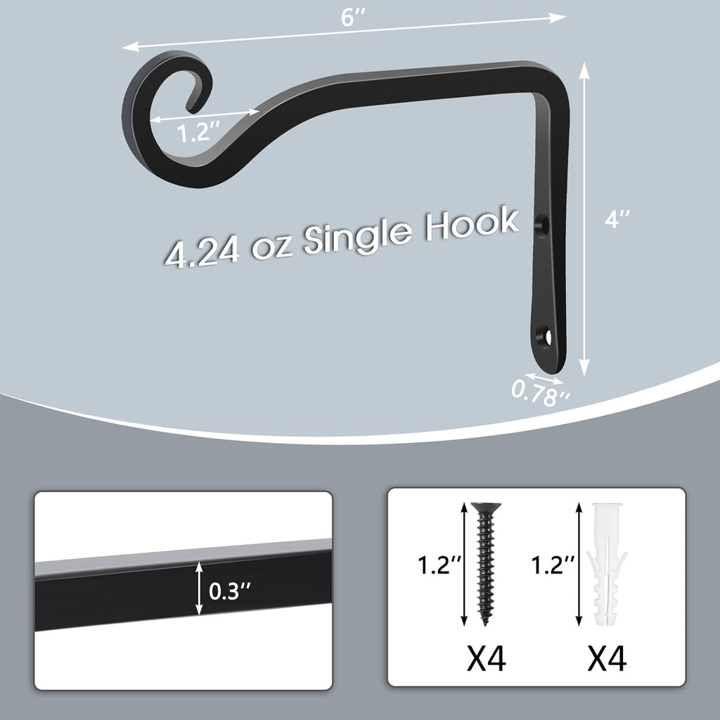 Gtongoko 2 Pack 6 Inch Plant Hangers Outdoor Metal, Plant Hooks for Wall Indoor, Outdoor Hooks for Hanging Bird Feeders, Plant Bracket, Lanterns, Wind Chinme, Black