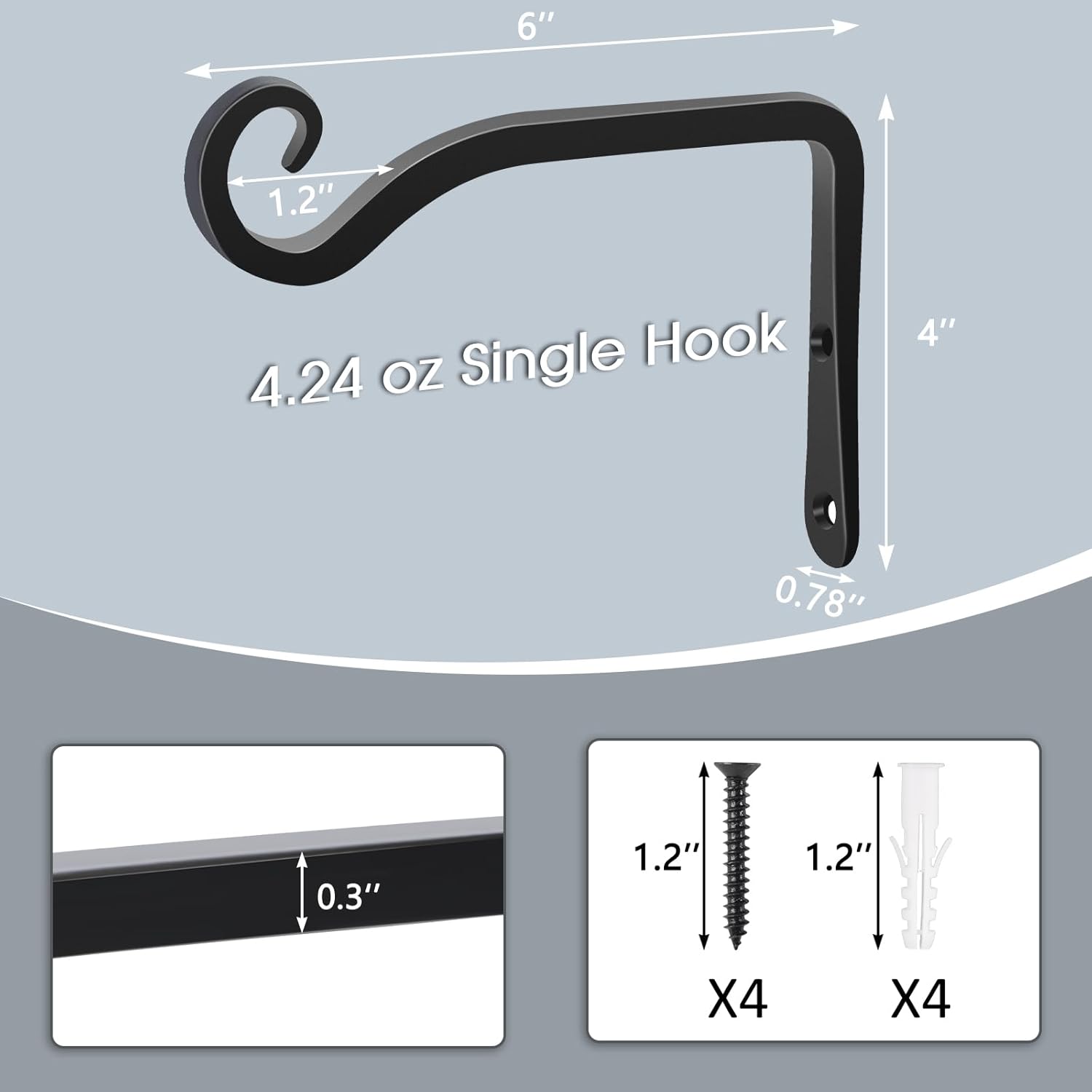 Gtongoko 2 Pack 6 Inch Plant Hangers Outdoor Metal, Plant Hooks for Wall Indoor, Outdoor Hooks for Hanging Bird Feeders, Plant Bracket, Lanterns, Wind Chinme, Black