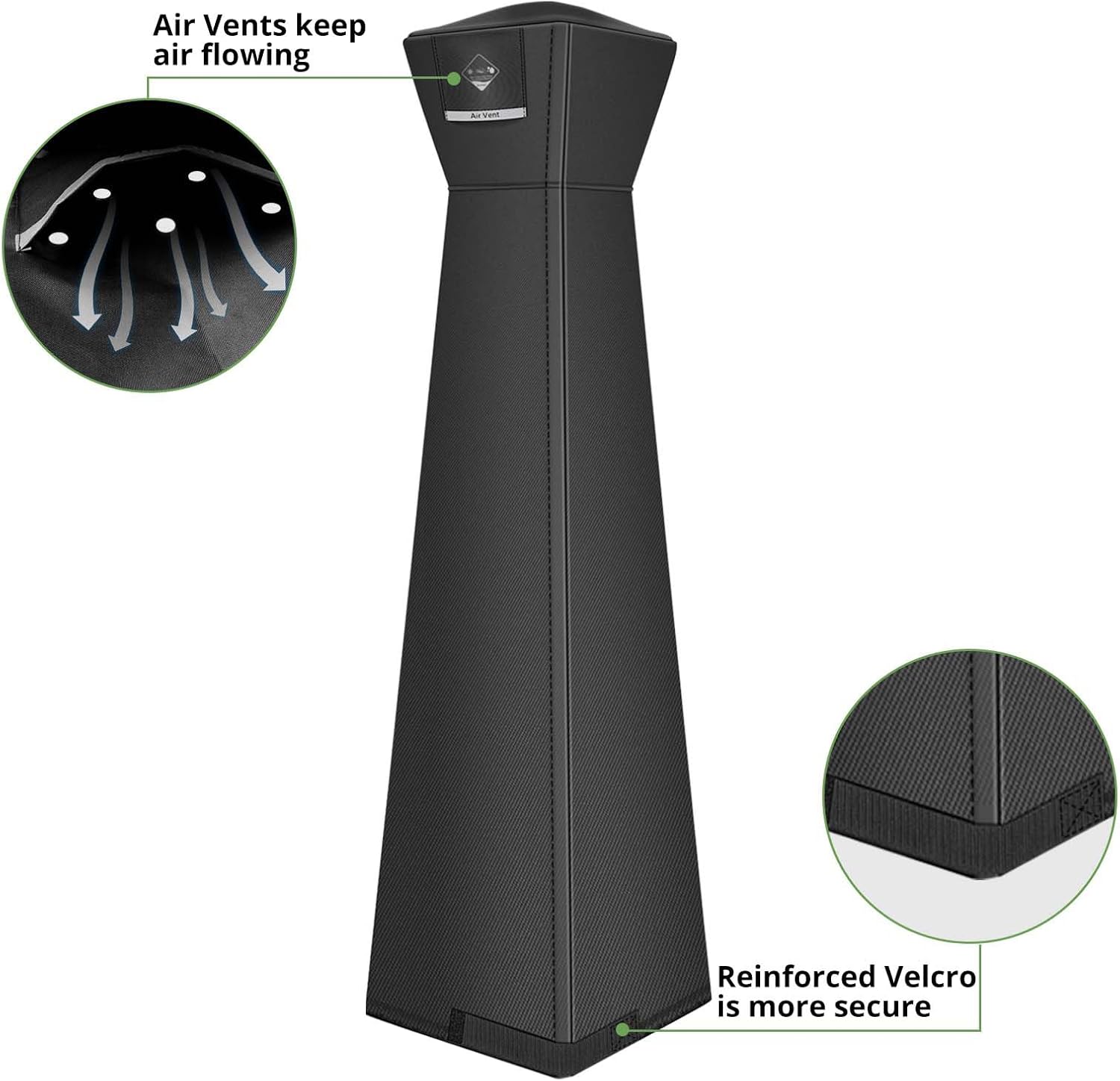 QH.HOME Winter Pyramid Heater Covers, [2025 Upgraded Tear-Resistant Fabric] Waterproof with Robust Zipper ,Dustproof/Wind/Sunlight/Snow-Resistant, 90"H x 23"D x 23"B, Black