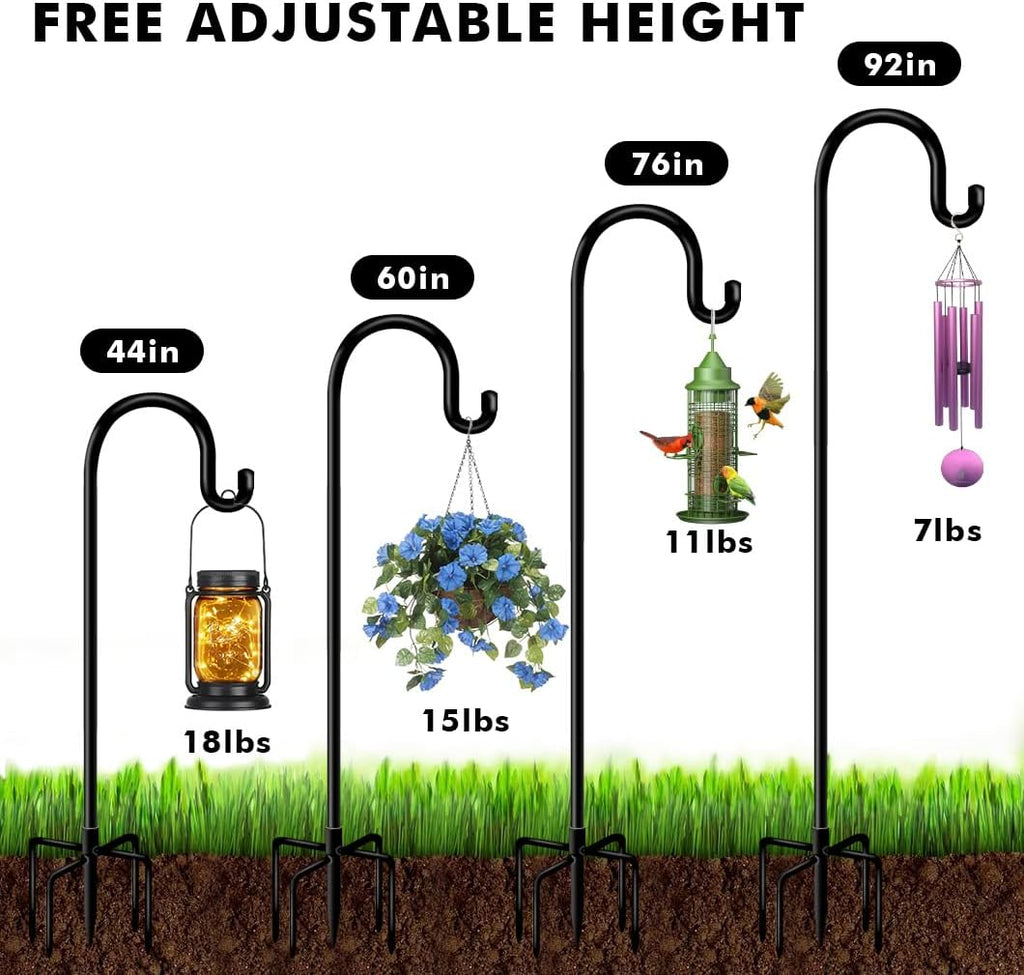Bird Feeder Pole 60inch Heavy Duty Shepherds Hooks for Outdoor, Tall Hummingbird Feeder Stand for Hanging Plants Basket, Wind Chimes, Solar Lantern Flower Pots, Wedding Decor 2Packs