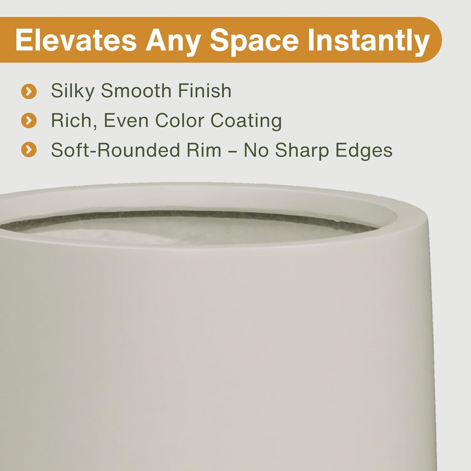 15.3" H x 15" D Conico Fiberstone Round Planter with Drainage Hole, Smooth Finishes, Weather Resistant for Indoor and Outdoor Use, Included 2 Extra Coco Mats (Taupe, 11.7" Pot Opening)