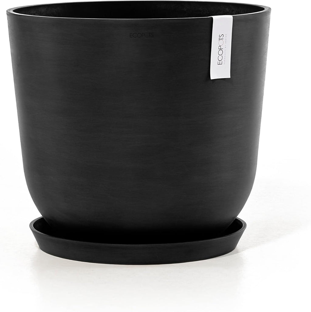 Ecopots Oslo Durable Modern Round Indoor/Outdoor Recycled-Based Composite Flower Pot Planter, Dark Grey, 17.75"