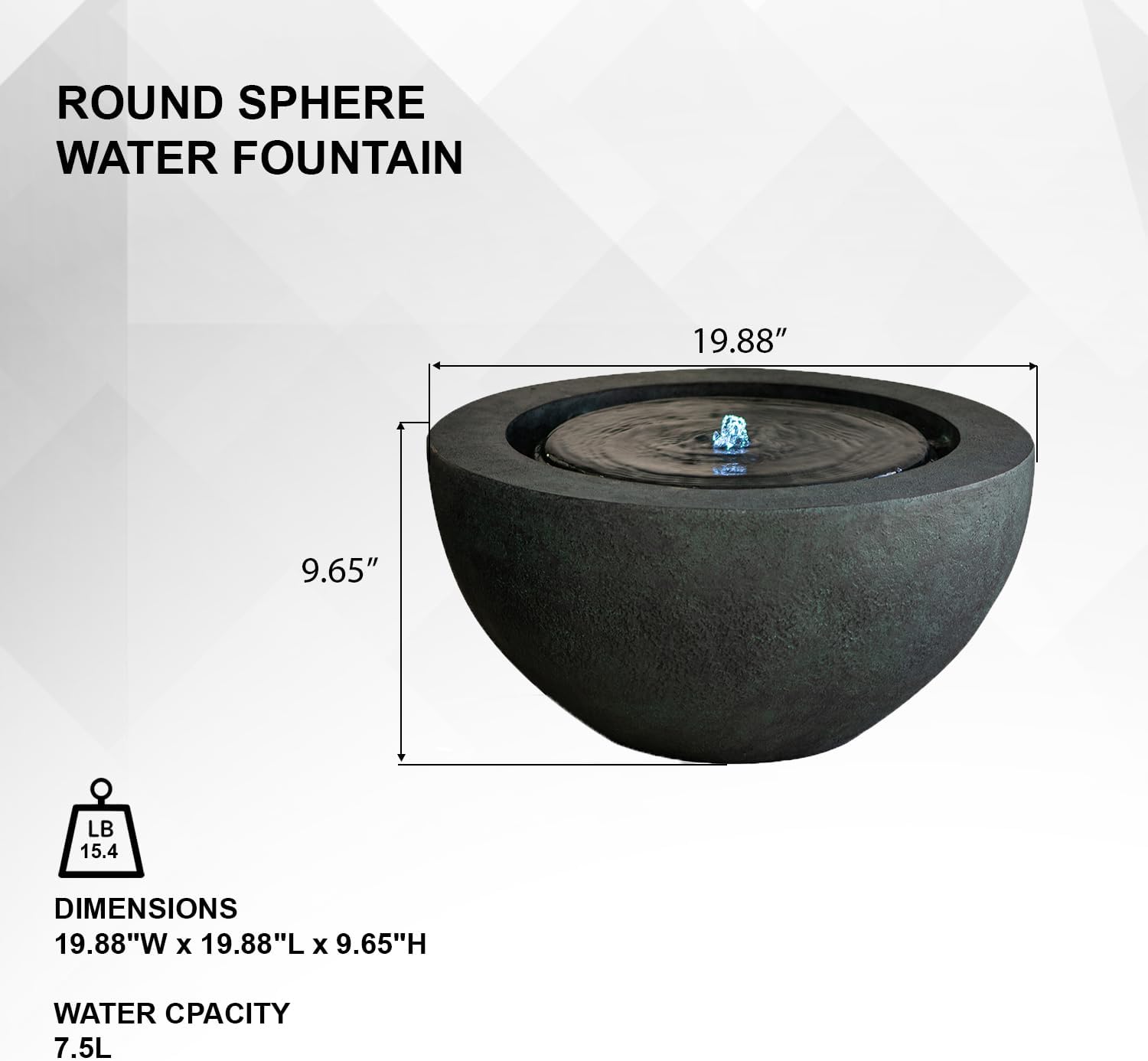 Xbrand 19.8" W Round Polyresin Indoor/Outdoor Sphere Water Feature w/LED Light, Garden Patio Fountain Decor, Dark Green, ALLS3542-2