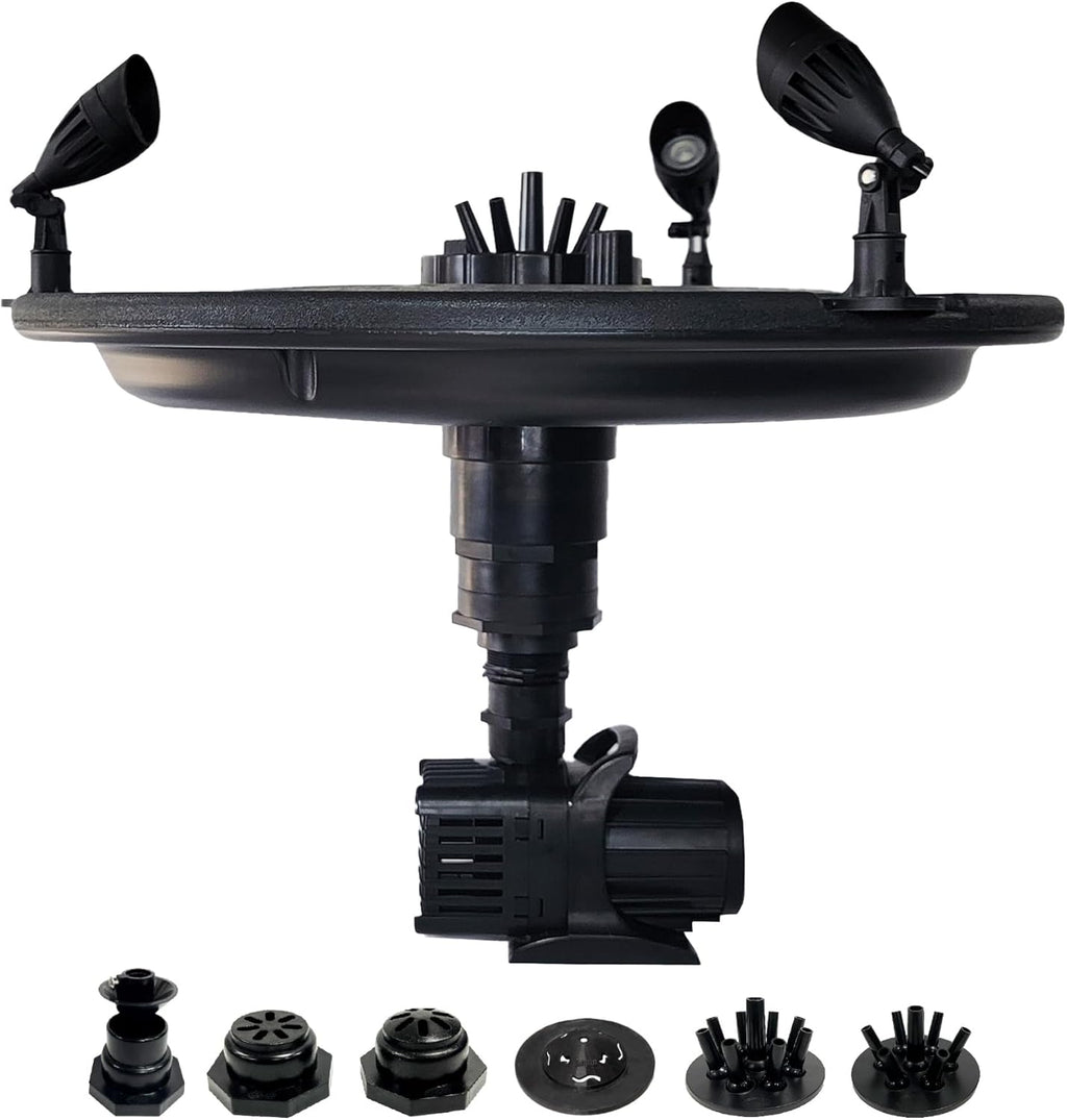 HALF OFF PONDS Floating Fountain – 1/4 HP Pond Aerator, 100' Cord – 3000 GPH Water Pump – 9 Spray Patterns - Color-Changing LED Lights - for Ponds & Water Gardens