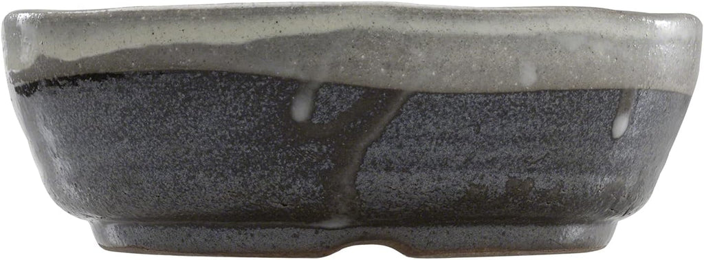 Wazakura Shigaraki Series Handmade Stripe Glazed Ceramic Bonsai Pot with Drainage, 6.6 in (170 mm) Made in Japan, Garden Training Container & Planter - White Stripe Small Size