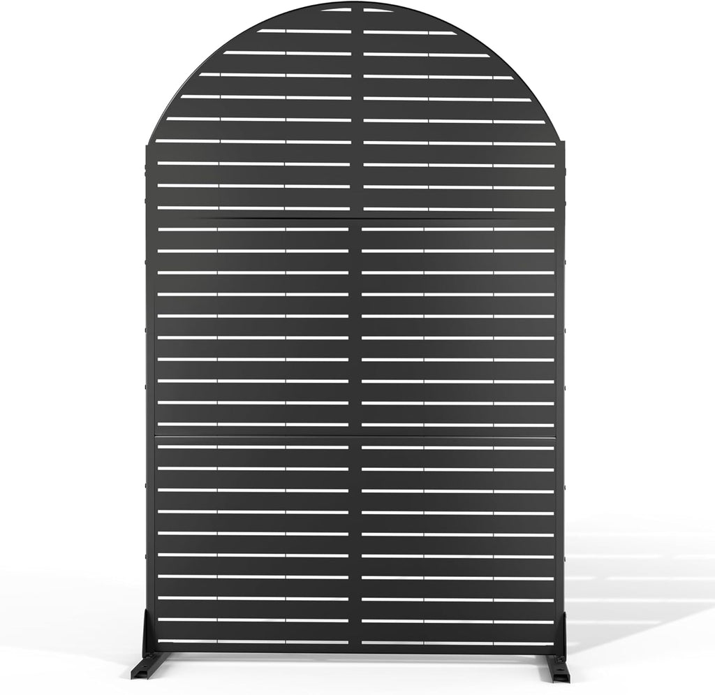 Metal Privacy Screen Outdoor 72" H×47" W,Freestanding Decorative Privacy Screen for Balcony Yard&Garden, Arched Privacy Fence-Black&Louvered