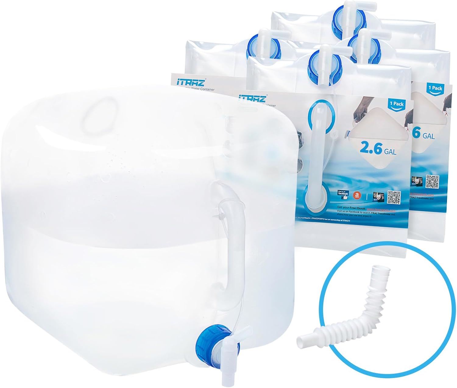 Collapsible Water Container Jug, 4×2.6 Gallon No BPA Water Storage Carrier with Spigot, for Camping Hiking Backpack RV Outdoors and Emergency, Foldable Portable Survival Kits for Hurricanes