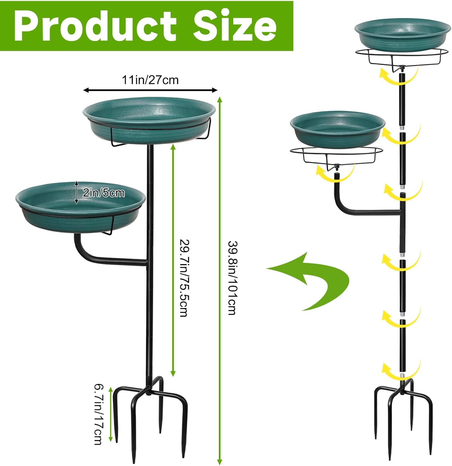 Freestanding Birdbaths Bowl Outdoor, Standing Garden Bird Bath Bird Feeder Bowl, Detachable Decoration Spa Birdfeeder for Garden Patio Yard Lawn (Green 2)