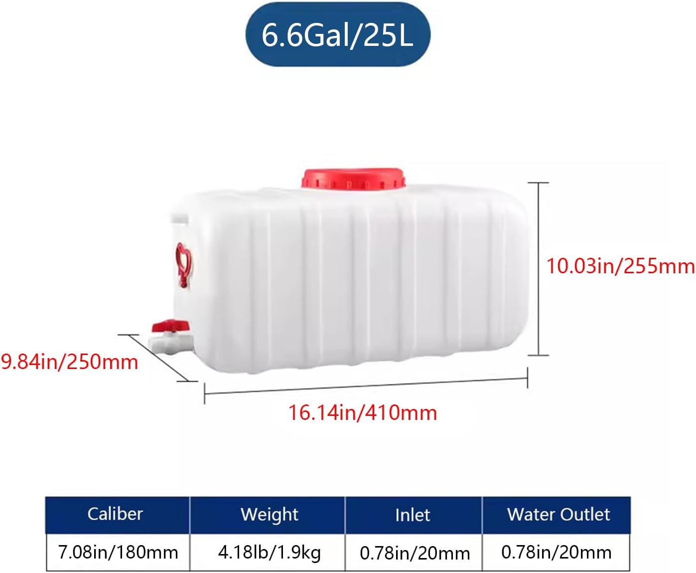 Plastic Water Storage Carrier with Tap 25L/35L/50L/80L/110L/200L Water Tank Dispenser Emergency Water Container for Camping Caravan Hiking Outdoor(Size:6.6Gal/25L)