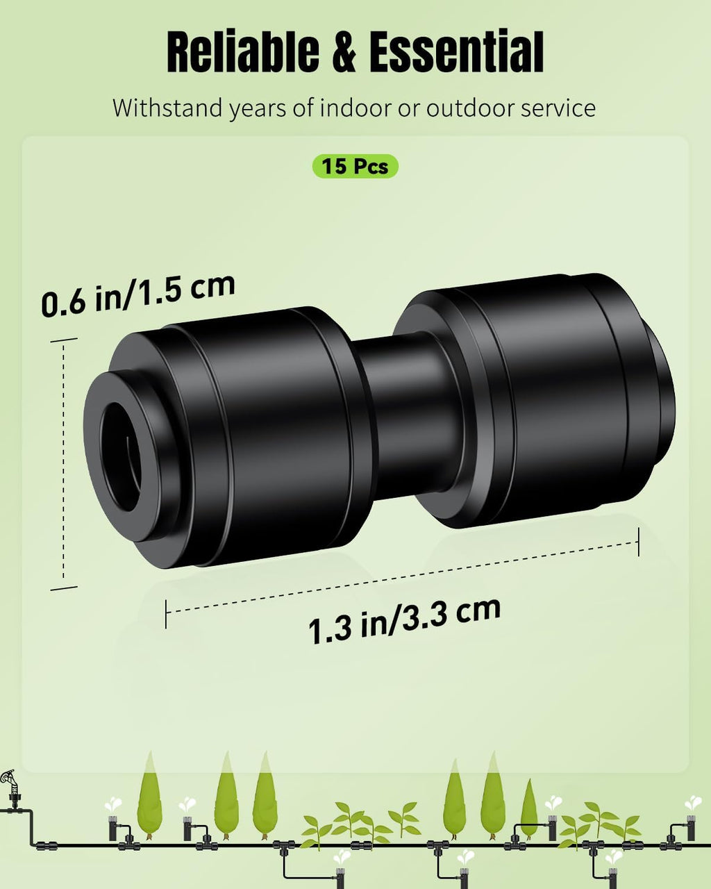 Pawfly 15 Pcs Quick Connect 1/4" Drip Irrigation Coupling Connectors for 1/4 Inch Irrigation Tubing, Anti-Leak Drip Irrigation Parts, Push-to-Fit 2-Way Coupling Fittings, Universal Straight Fittings