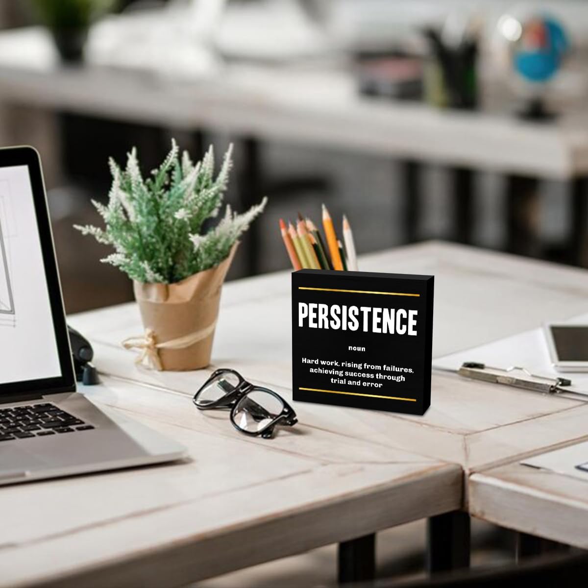 Persistence Noun Entrepreneur Black Wooden Box Sign, Inspirational Office Decor Decorative Table Shelf Desk Decor, Rustic Workplace Farmhouse Home Bedroom Decor Office Decorations Desk Accessories
