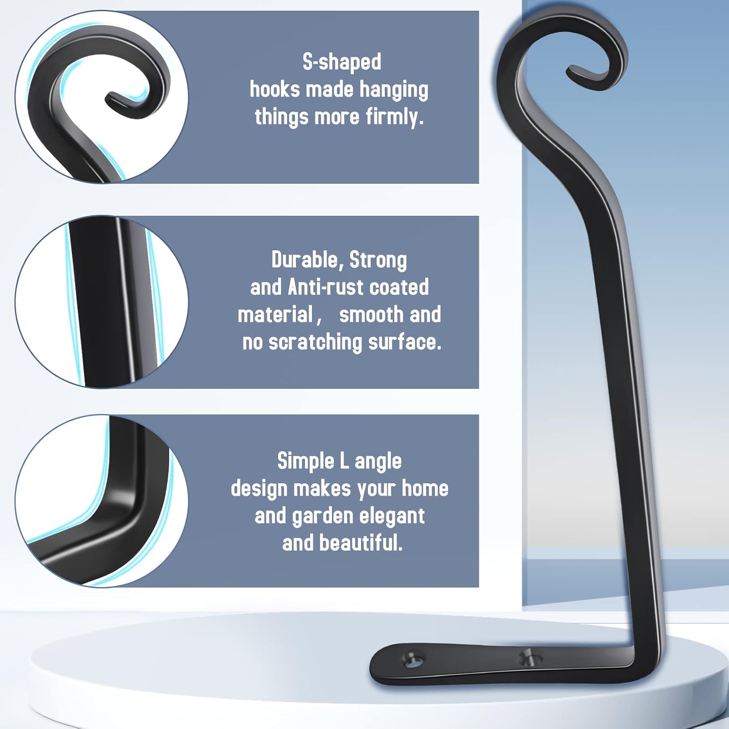 FEED GARDEN Wall Hook Hanging Plant Bracket 10 Inch 2 Pack, Hand-Forged Plant Hanger for Hanging Bird Feeders, Wind Chimes, Flower Baskets, Yoga Mat, Indoor/Outdoor Use, Black