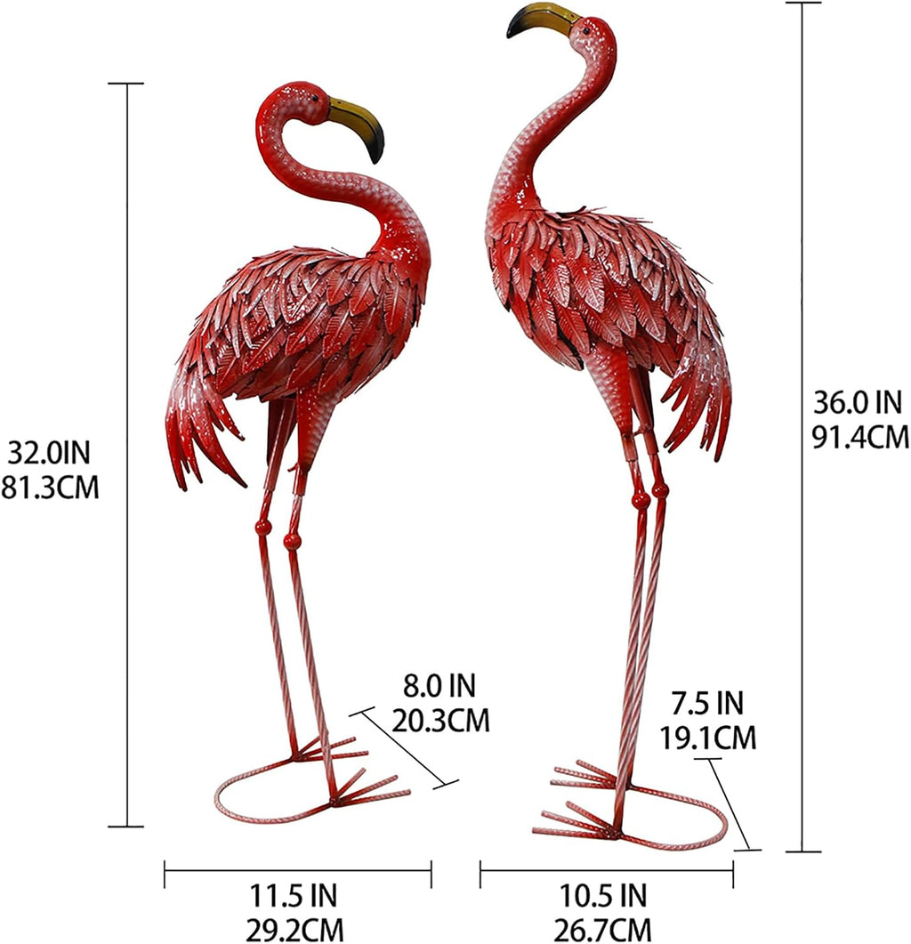 32-36 Inch Yard Flamingos Garden Statues, Metal Flamingo Outdoor Decor, Vibrant Flamingo Statues for Lawn, Backyard, Porch, Patio, Set of 2
