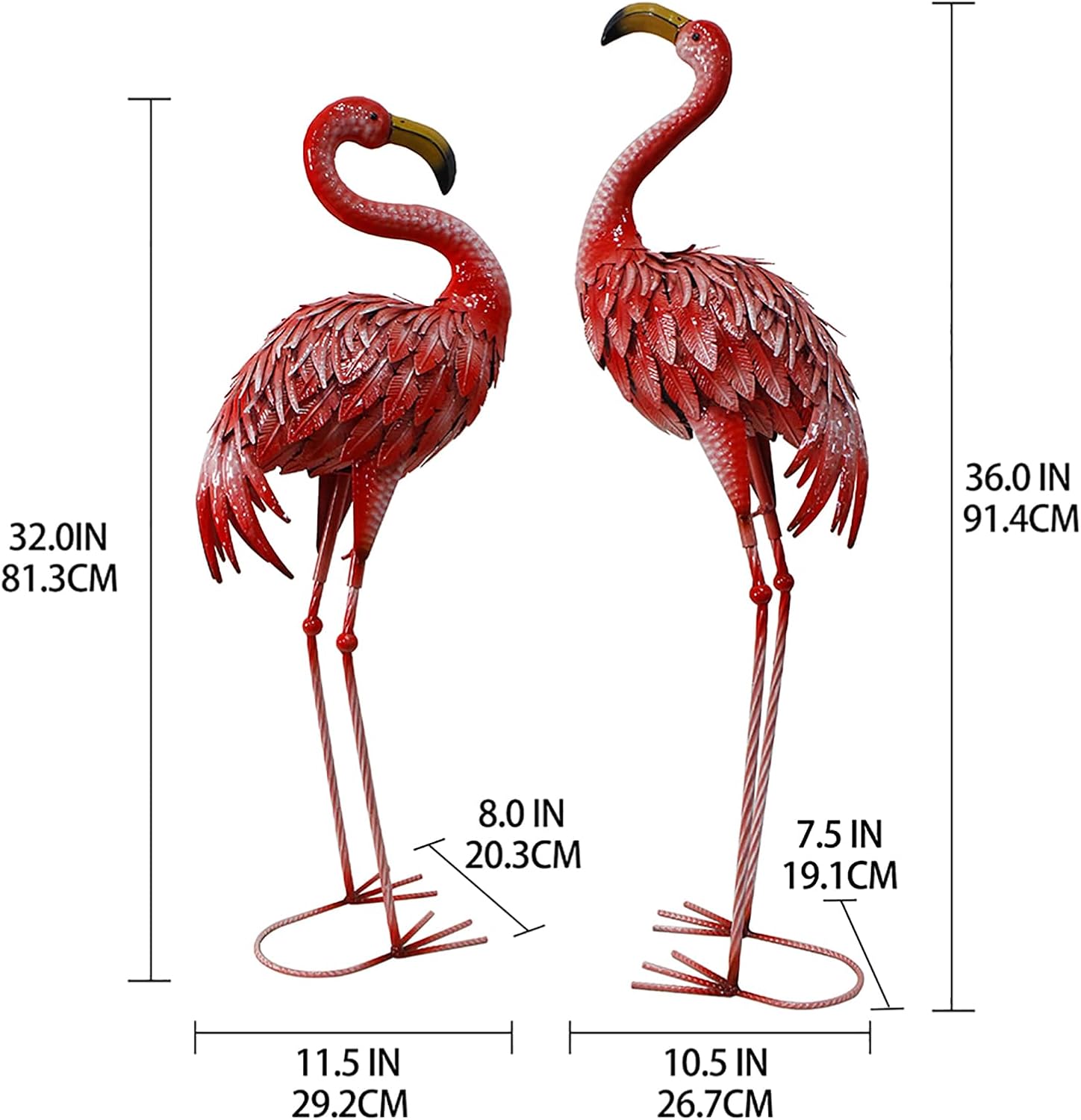 32-36 Inch Yard Flamingos Garden Statues, Metal Flamingo Outdoor Decor, Vibrant Flamingo Statues for Lawn, Backyard, Porch, Patio, Set of 2