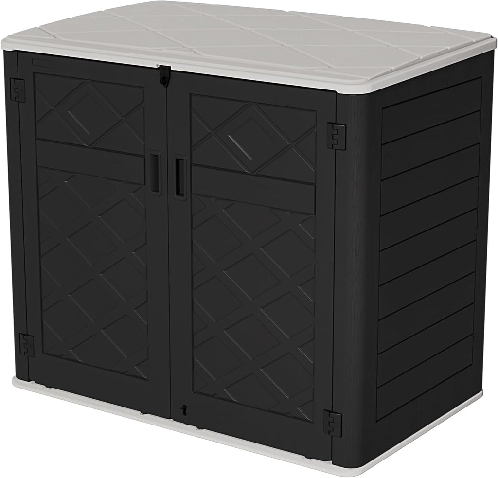HOMSPARK Storage Shed Weather Resistance, Multi-Purpose Outdoor Storage Cabinet for Backyards and Patios, Horizontal Storage Shed for Lawnmower, Patio Accessories (Black & White, X Large - 48 cu.ft)