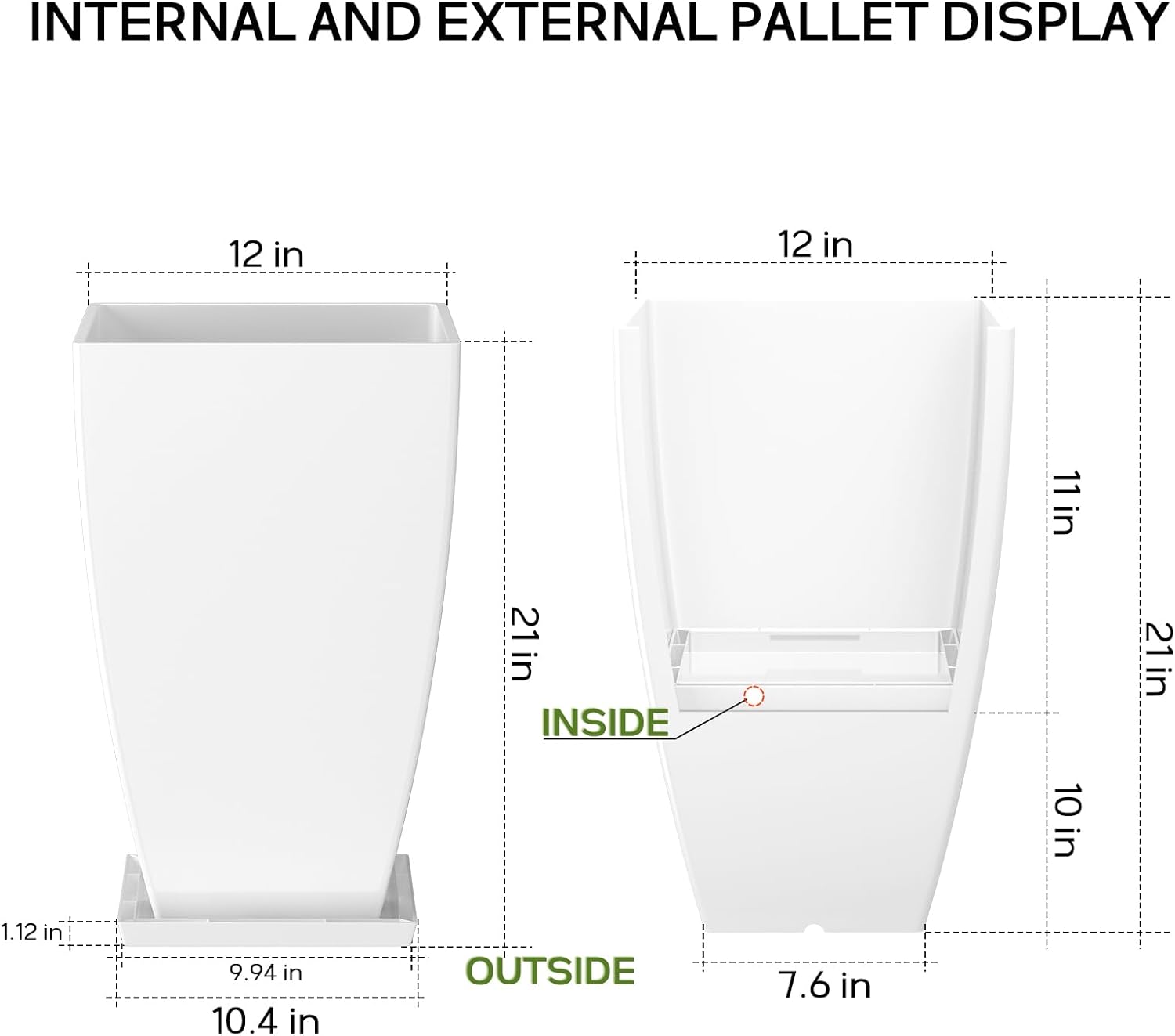 21" Tall Outdoor Planters Set of 2,Front Porch Planter Pots with Drainage Design Holes for Patio, Porch, Garden, Indoor,White