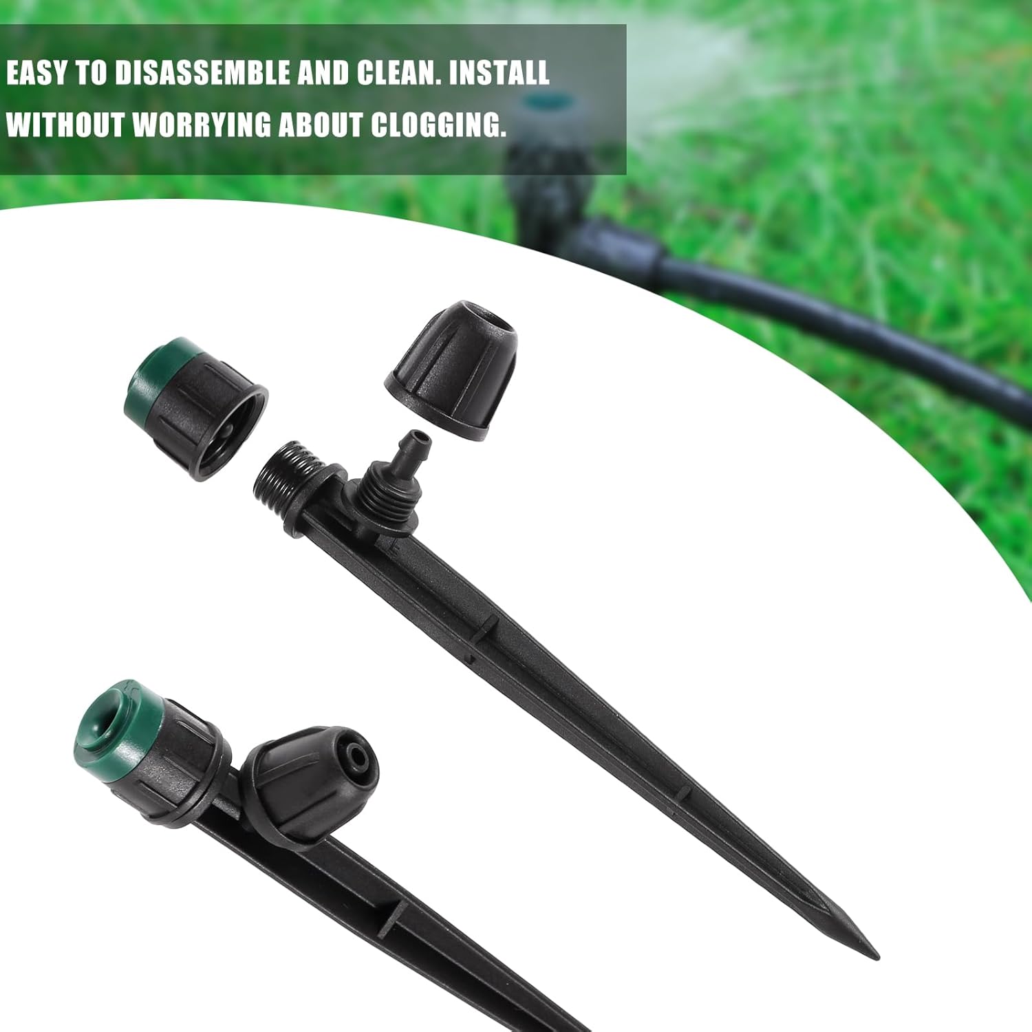 Anti-Drop Drip Irrigation Emitters Sprayers for 1/4" Tubing, with Lock Barbed Adjustable 360 Degree Water Flow Drippers Sprayer for Garden Watering System. (100pcs-360 Degree Sprayer)