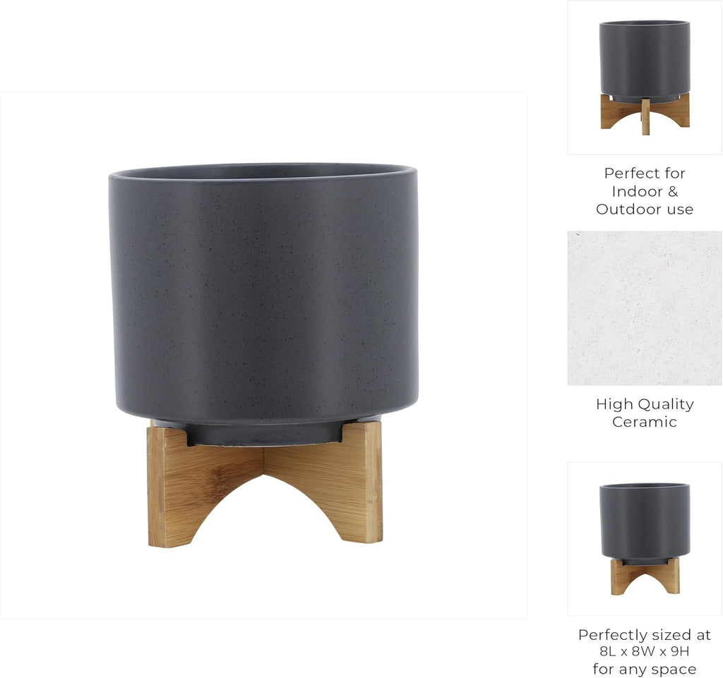 Sagebrook Home Ceramic Planter with Stand - Modern Stoneware Plant Pot - Minimalist Indoor/Outdoor Home & Garden Decor - 9" Gray