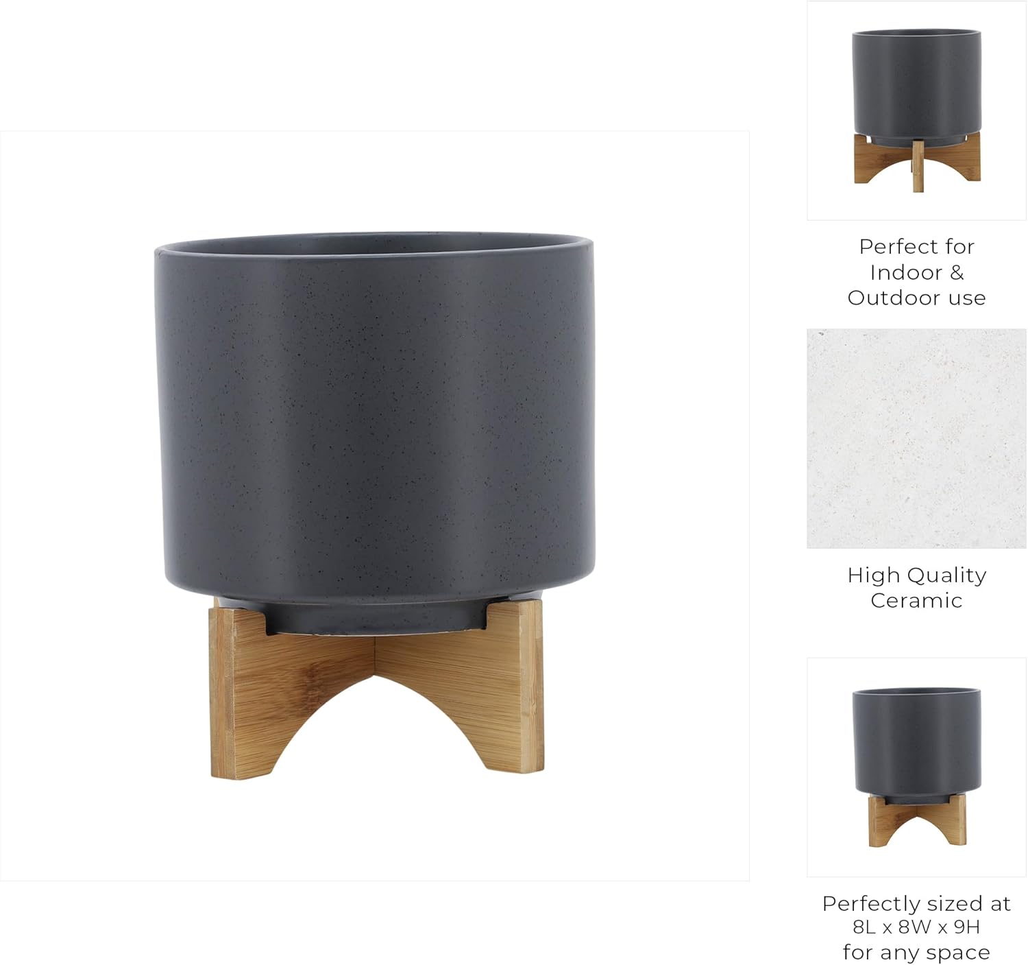 Sagebrook Home Ceramic Planter with Stand - Modern Stoneware Plant Pot - Minimalist Indoor/Outdoor Home & Garden Decor - 9" Gray