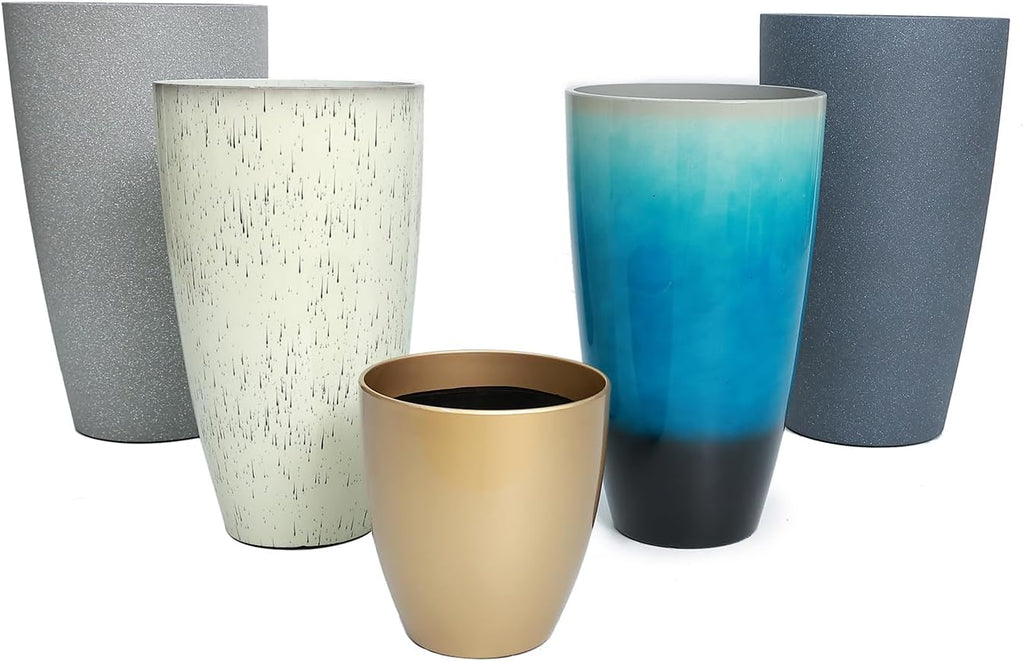 24/21/11 Inch Tall Planter Pots Garden Plastic Planters - Set of 3 for Indoor & Outdoor Use - Decorative Lightweight Flower Pots (Dark Grey)