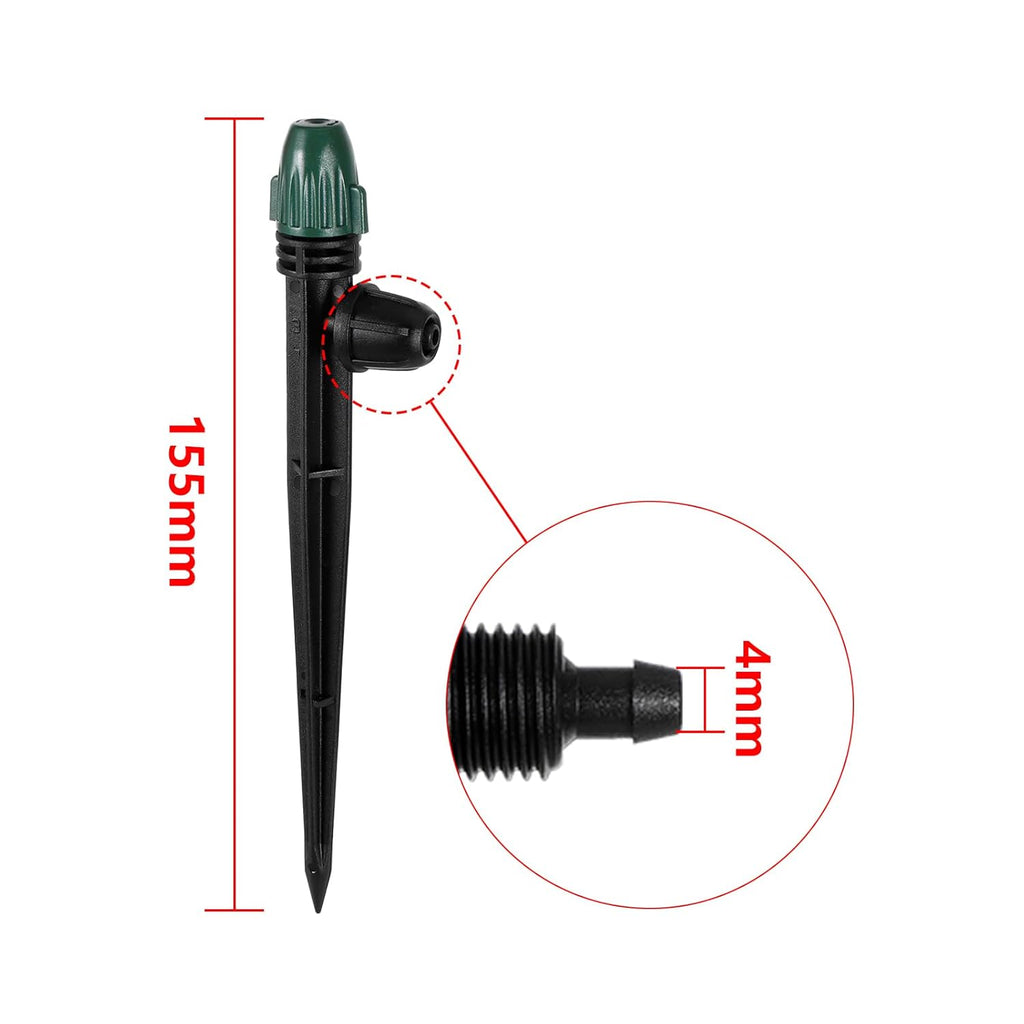 25PC Anti-Drop Drip Irrigation Spray,Lock Barbed Design Misting Drippers for 1/4" Irrigation Tubing,Adjustable 360 Degree Micro Spray on 6.3" Stake for Garden Watering System (25pc-Adjustable Emitter)