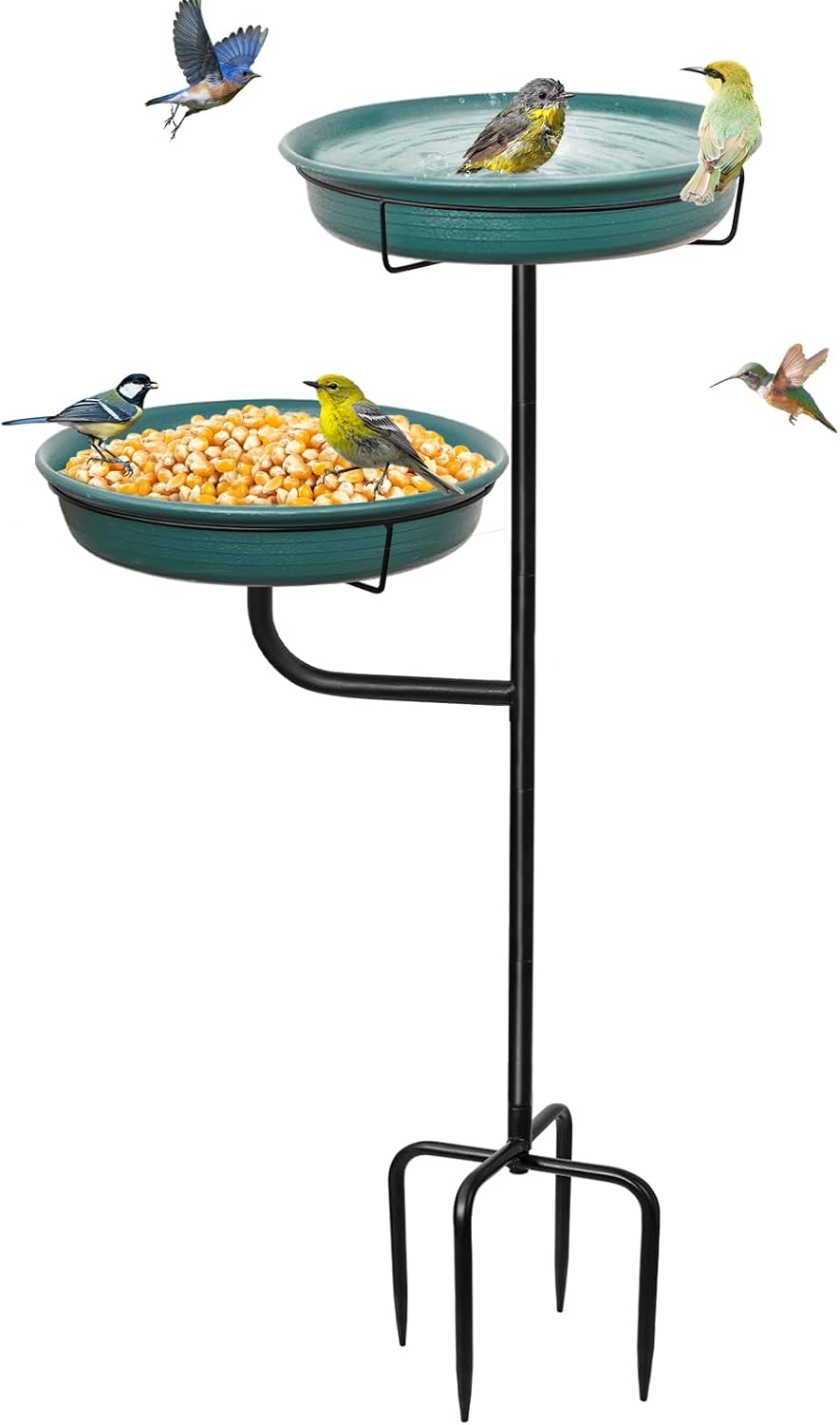 Freestanding Birdbaths Bowl Outdoor, Standing Garden Bird Bath Bird Feeder Bowl, Detachable Decoration Spa Birdfeeder for Garden Patio Yard Lawn (Green 2)