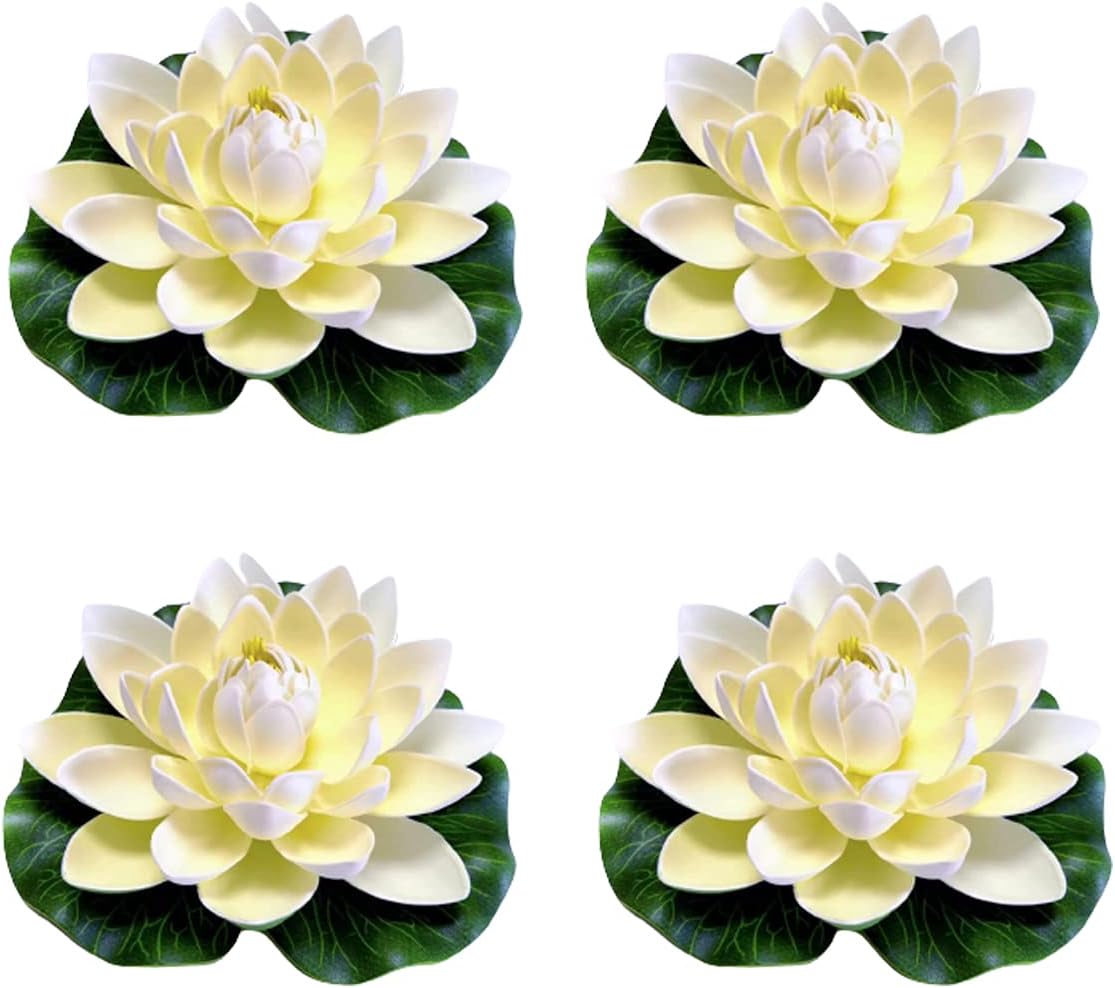 FZBNSRKO Artificial Lotus,4PCS 7.1" Inch Floating Foam Lotus Flowers for Pool,Realistic Water Lily Pads for Home Outdoor Patio Pond Wedding Party Decorations,Milky White