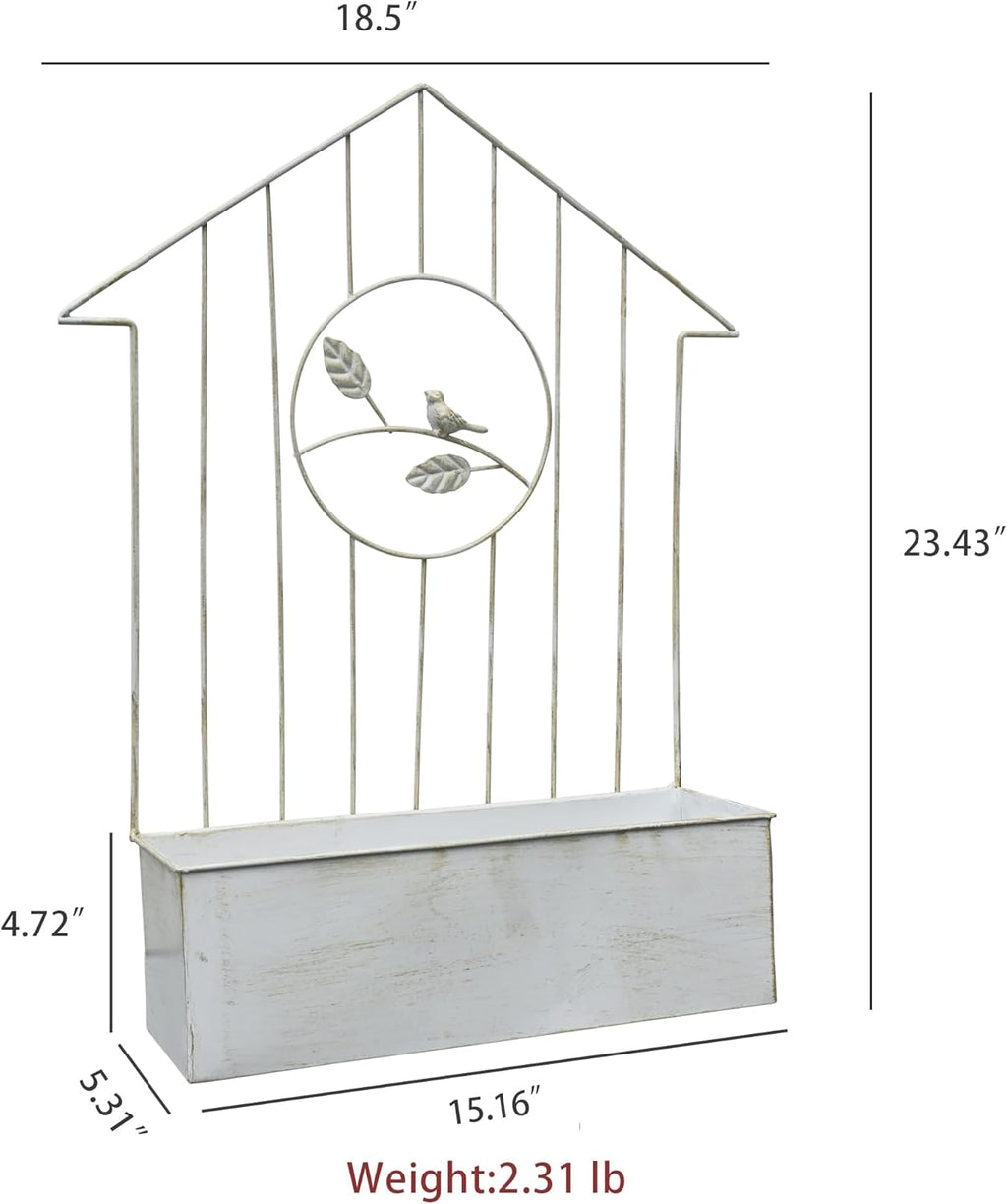 Rustic Metal Wall Planter Country Garden Wall Hanging Mount Vase Pocket Outdoor Vintage Hanging Pot Farmhouse Wall Decor for Plants Flowers (White - Large)