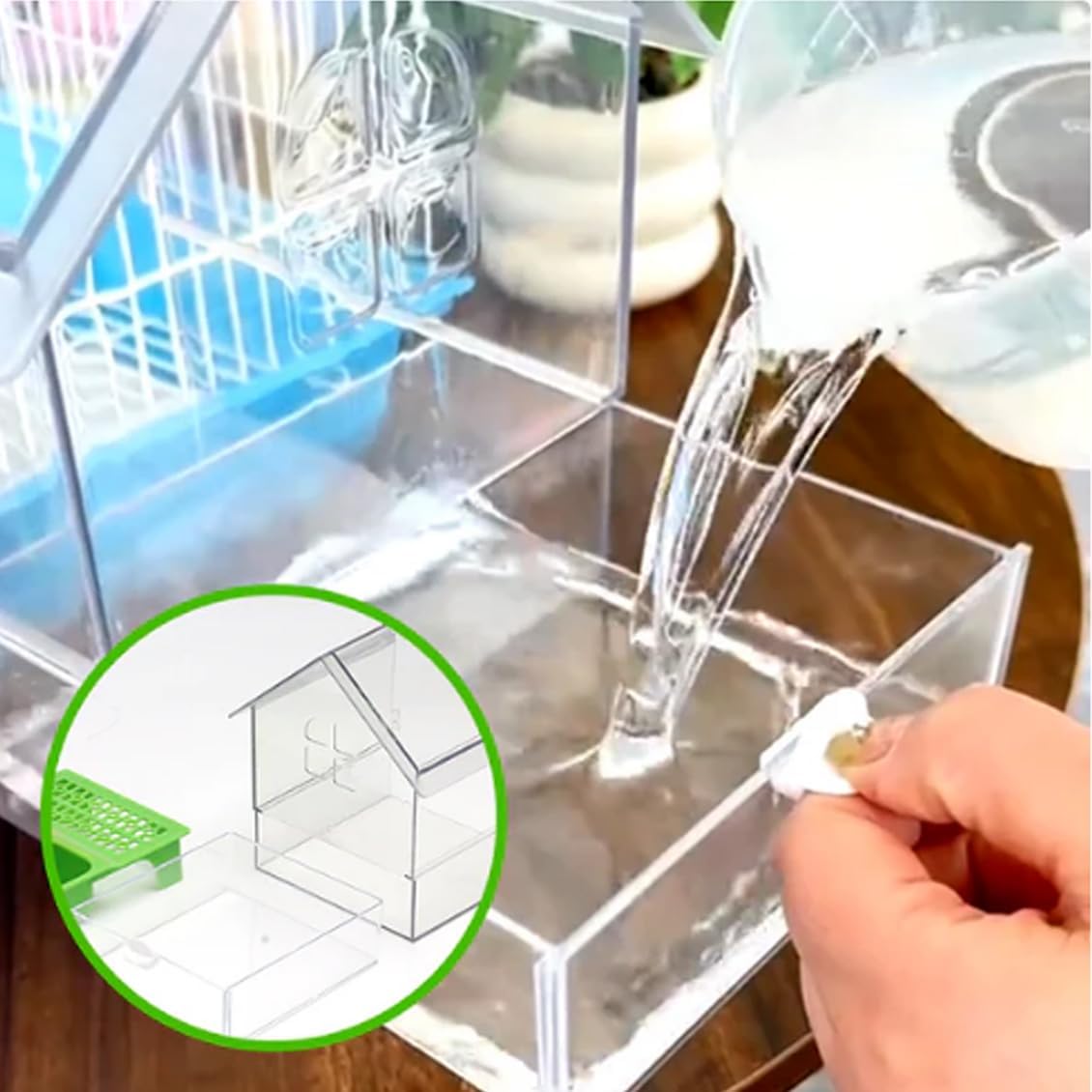 2026 New Pull-Out External Parrot Feeder, Bird Bath for Cage, 7*6*5.5in Bird Feeder House, Transparent Parakeet Cage Accessories, Easy To Fill, Clean, Long-Lasting, for Finch and Hummingbird (MIX)