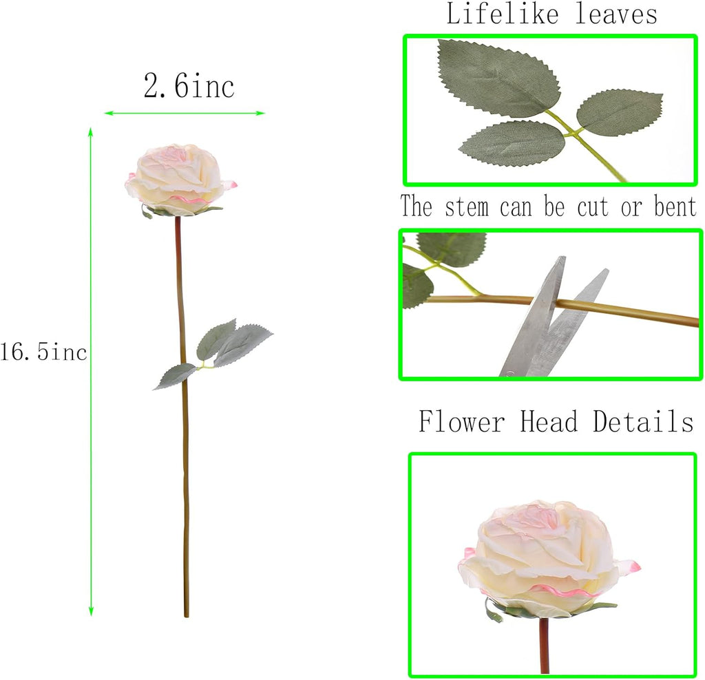 Kimura's Cabin 12pcs Lifelike Faux Silk Roses Flowers with Stem Artificial Rose Bouquet Fake Vintage Roses Dried Flower for Valentines Day Home Centerpiece Wedding Party DIY Decoration(Pink White)