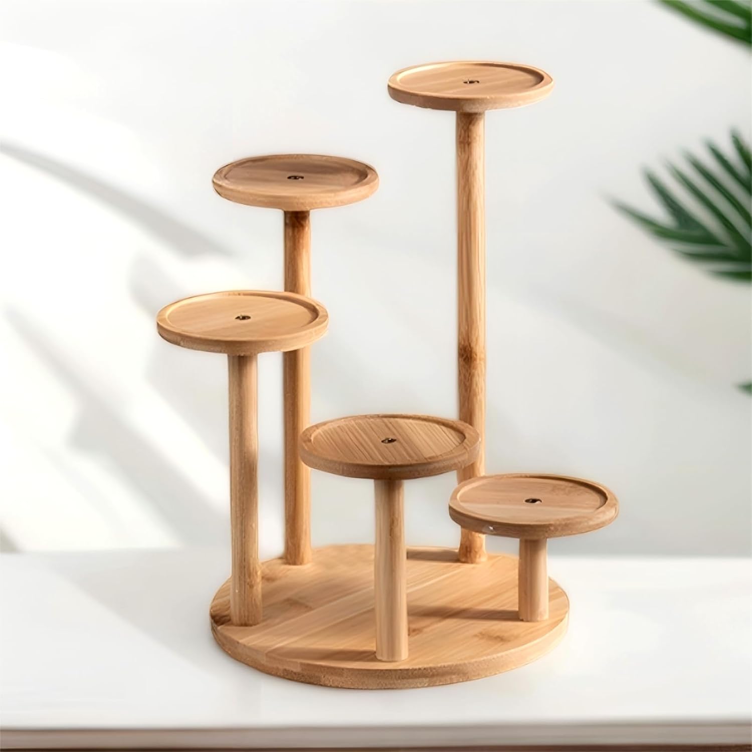 5 Tiered Desk Plant Stand Round Bamboo Plant Shelf Tabletop Succulent Herb Stand Desktop Plant Stand Indoor Plant Rack for in Living Room Office Decoration - Small