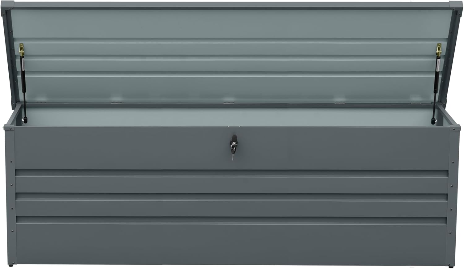 260 Gallon Outdoor Storage Box Waterproof, Extra Large Metal Deck Box and Patio Cushion Box for Storing Gardening Tools, Pool Supplies