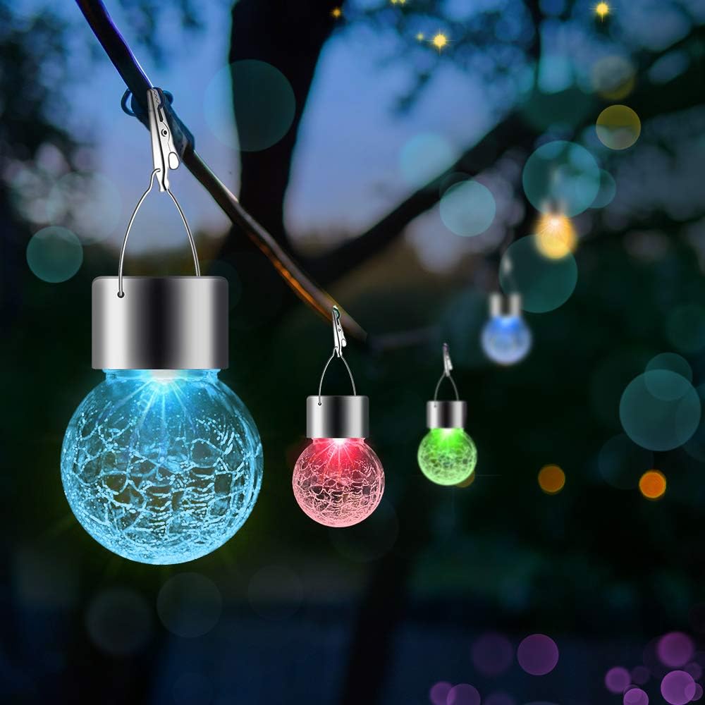 32 Pack Hanging Solar Lights Outdoor Decorative, Waterproof Solar Globe Lantern with Handle and Clip, Solar Powered Cracked Glass Ball Lights for Garden Yard Patio, Fence Tree Umbrella, Holiday Décor