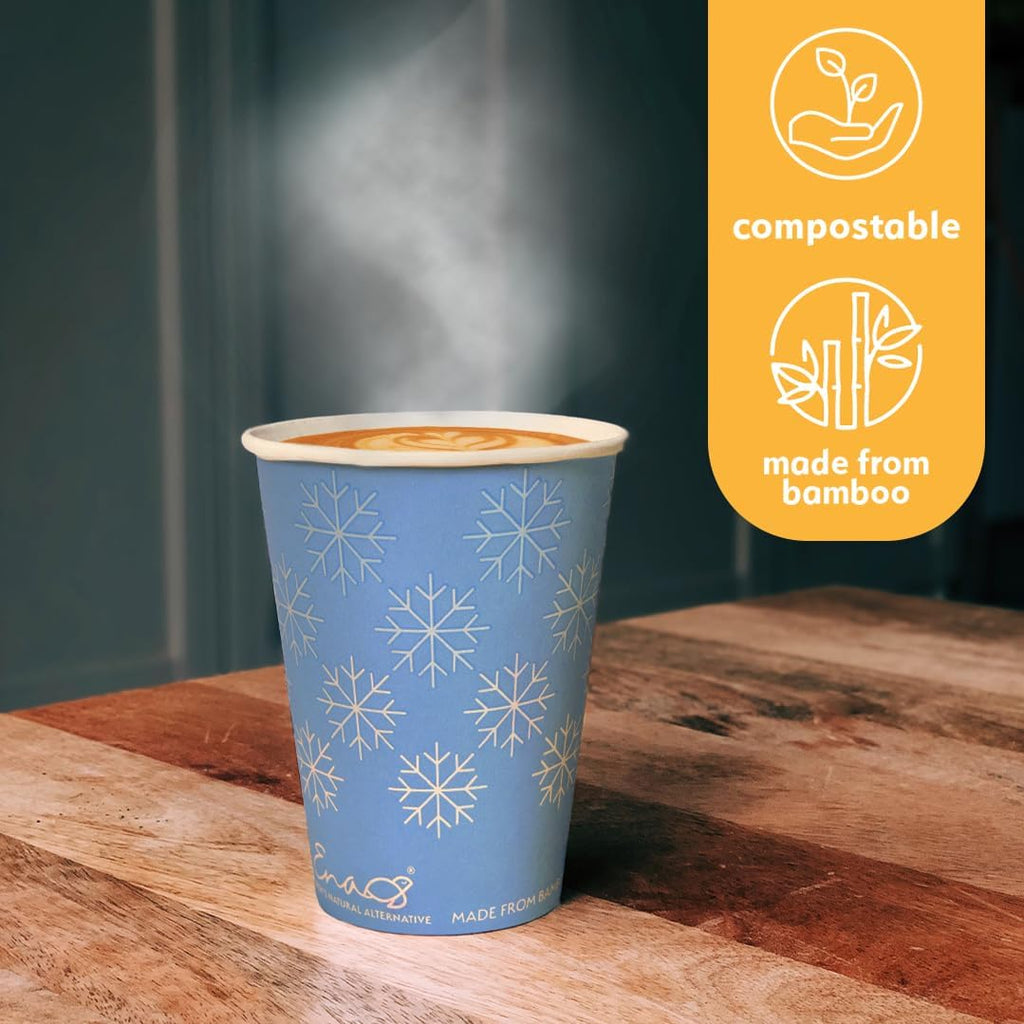100% Compostable Disposable Coffee Cups [12oz (355ml) 80 Pack, Winter Blue] Paper Cups Made from Bamboo, Eco-Friendly, Biodegradable Premium Party Cups by Earth's Natural Alternative