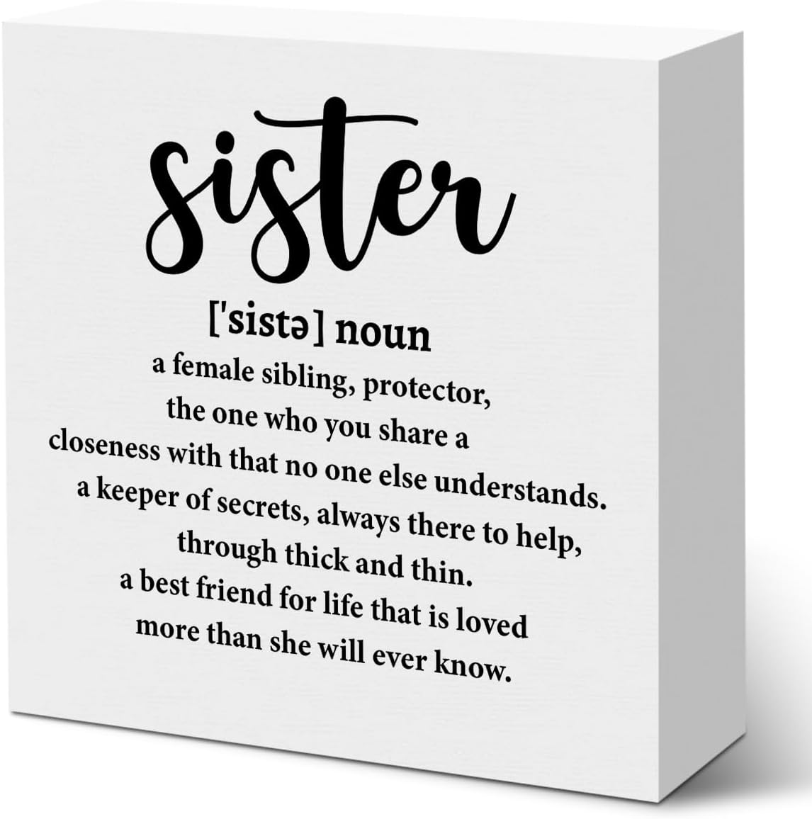 Sister Birthday Gifts Wooden Box Sign, Sister Definition Quotes Wooden Signs, Best Gifts for Bestie Girls, Positive Decor for Farmhouse Home Desk Shelf Tabletop 5 X 5 Inches