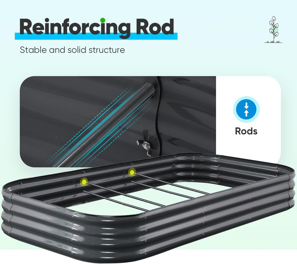 Quictent Galvanized Raised Garden Bed Kit, 8x4x1 ft Oval Metal Planter Box for Vegetables, Rubber Strip Edging Included (Dark Gray)