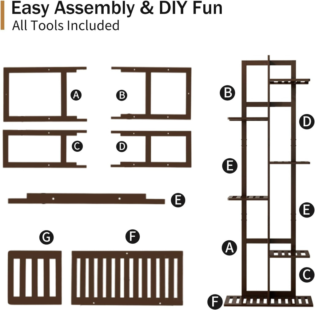 DolceLuna Plant Stand Indoor 6 Tier, Bamboo Plant Shelf Corner Display Rack, 46 Inch Tall Multiple Planter Pot Holder, Space-Saving Flower Stand for Living Room Balcony Garden Patio
