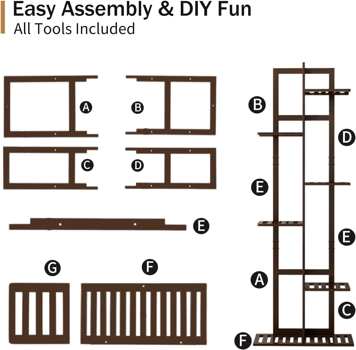 DolceLuna Plant Stand Indoor 6 Tier, Bamboo Plant Shelf Corner Display Rack, 46 Inch Tall Multiple Planter Pot Holder, Space-Saving Flower Stand for Living Room Balcony Garden Patio