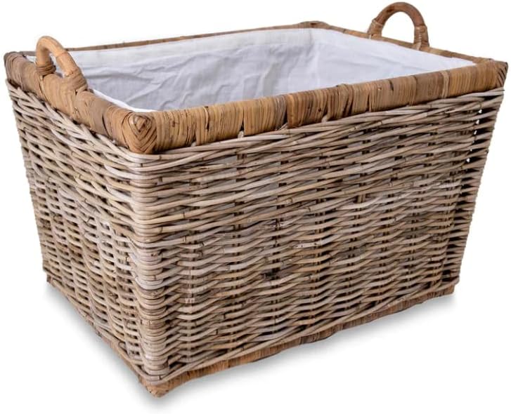 The Basket Lady Lift-Off Lid Wicker Storage Basket, Large, 24.5 in L x 18 in W x 17.5 in H, Serene Grey…