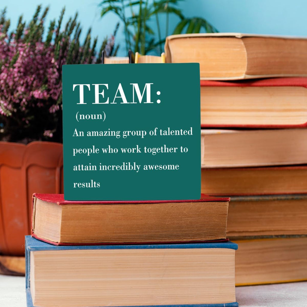 HTBIG Rustic Green Wooden Team Sign, Office Desk Decor