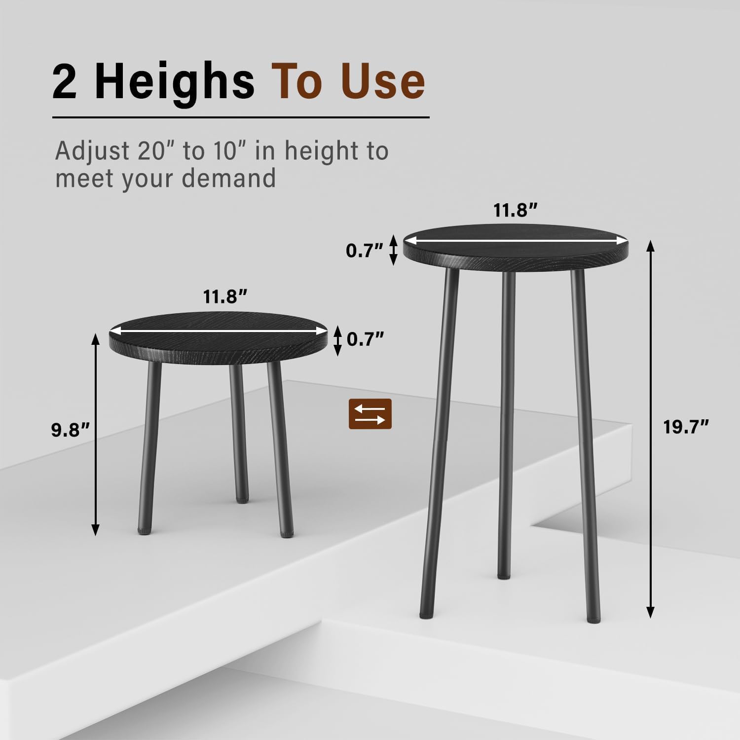 Plant Stand Indoor Outdoor: 2 Pack Indoor Plant Stand 20'' Convertible Multi-purpose Holder - Mid Century Modern Decor - Tall Plant Table for Living Room/Balcony/Garden/Patio