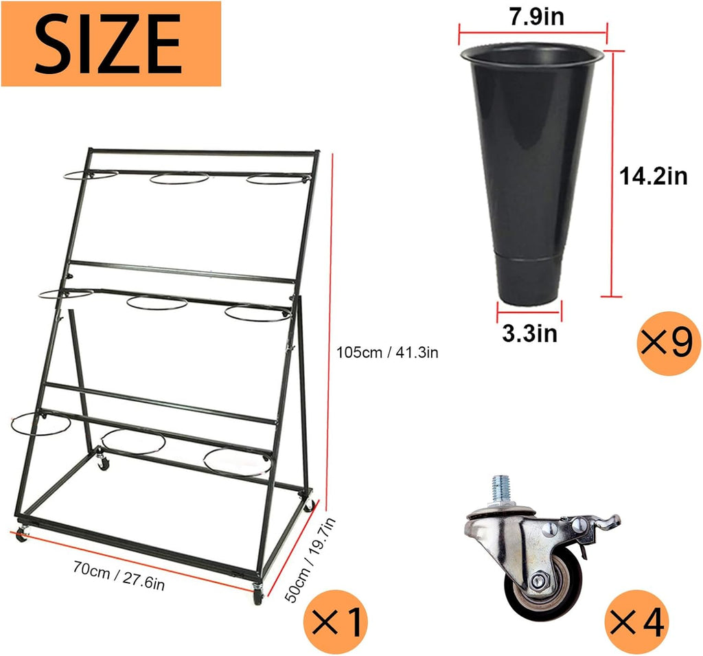 Flower Display Stand, 3-Layer Heavy-Duty Mobile Plant Cart shelve with Wheels, with Plastic Buckets, Easy to Install, Suitable for Indoor and Outdoor Balcony Courtyard Garden Art Exhibitions