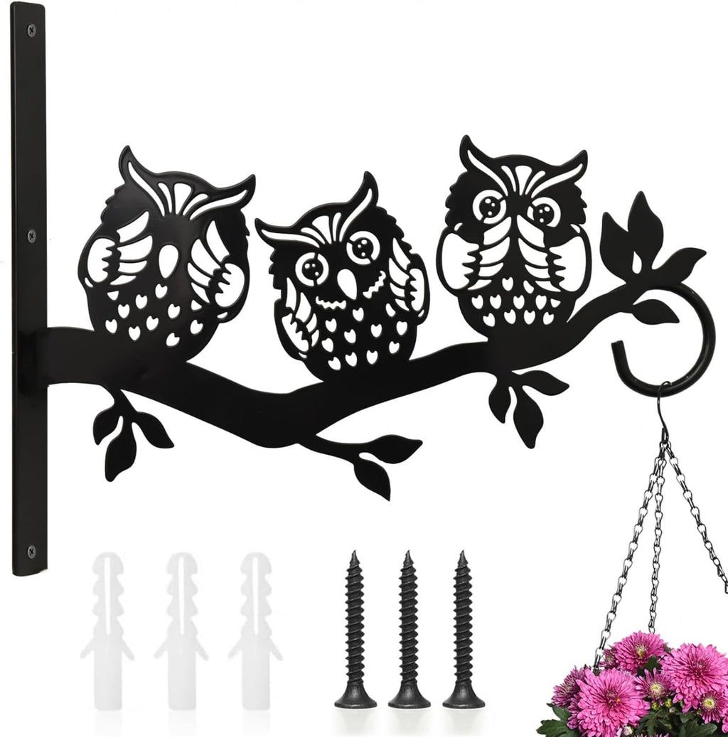 Plant Hangers Outdoor, Metal Hanging Plant Bracket, Plant Hooks for Hanging Baskets, Bird Feeders, Wind Chimes Indoor, Lantern, Flower Pot, Wall Mount Plant Holder with Screws (Owl)